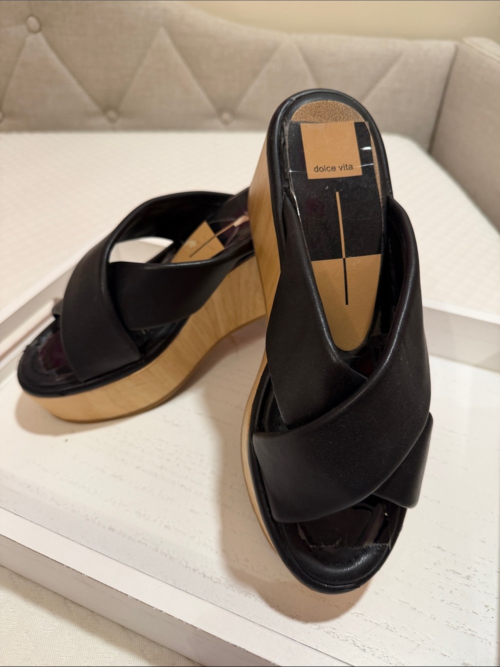 Dolce Vita Black Cross-Strap Platform Wedge Sandals
